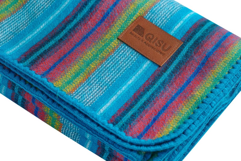 QISU Alpaca Wool Blanket Throw | Large, Beautiful, Warm, Variegated | 85 x 65 inches | Ultra-Soft, Hypoallergenic and Breathable | Non-Itchy or Scratchy Fabric (Blue Variegated) - Image 2